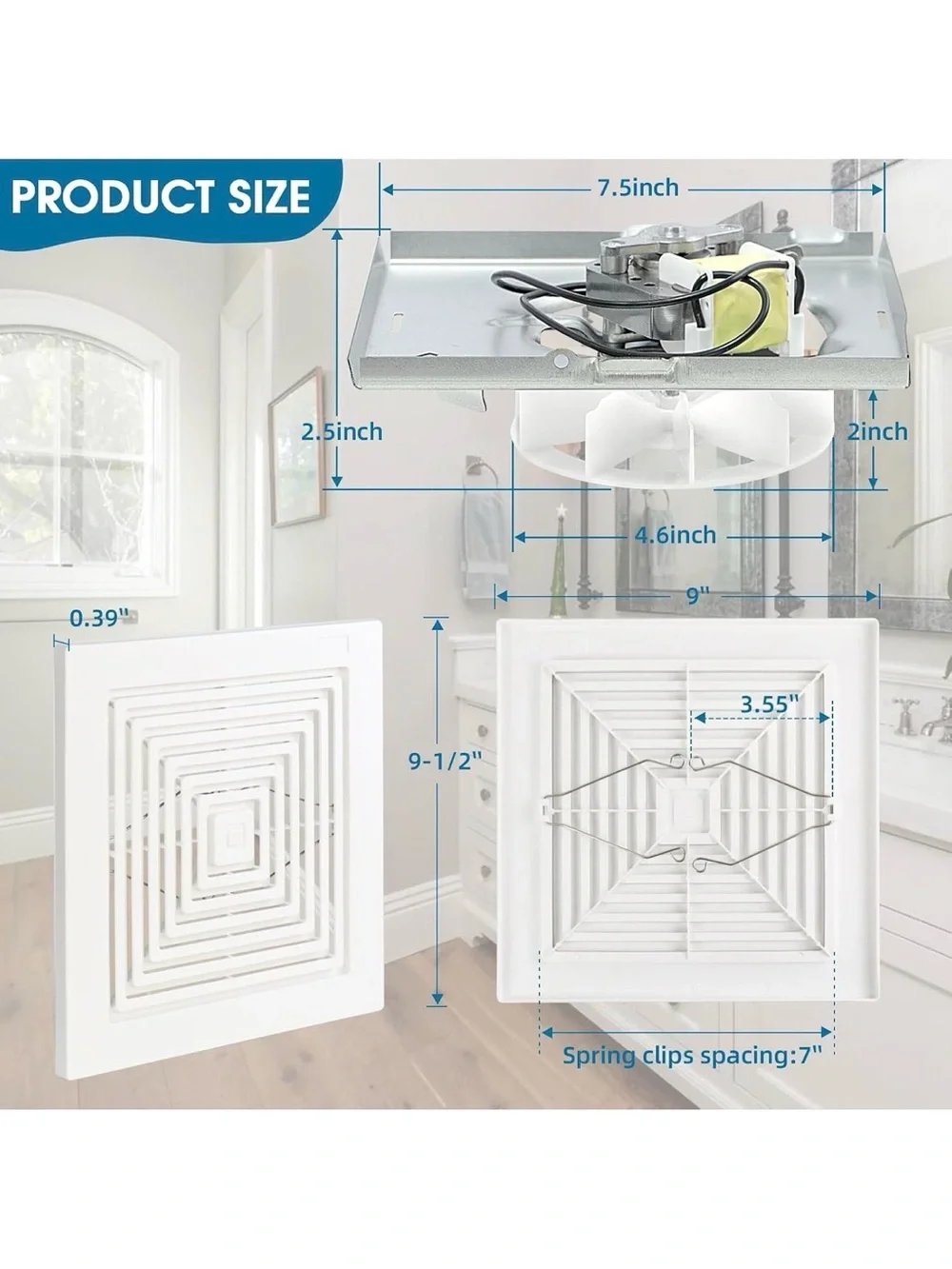 White Ceiling Vent Fan with Grill - White